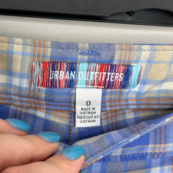 Urban Outfitters Women's Plaid Flare Pants Blue 70s Style High Waisted Trousers - Picture 6 of 10